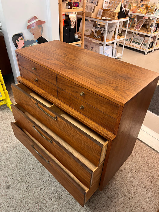 Vintage Mid Century Modern Solid Walnut Dresser Set Brass Hardware by Lane Furniture Altavista Line