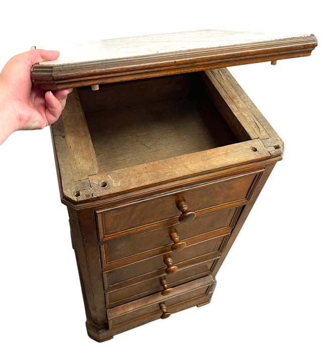 Antique Style Marble Top Bedside Chest with Drop Front Cabinet