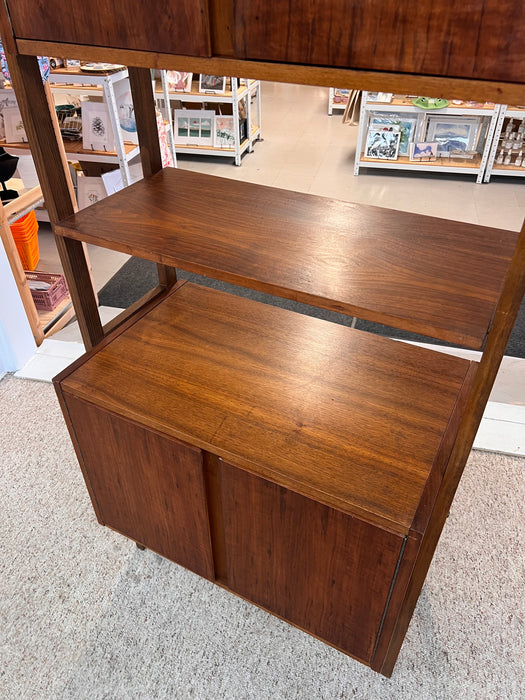 Vintage Mid Century Modern Free Standing Room Divider Wall Unit Cabinet with 3-Drawers and Finished Back