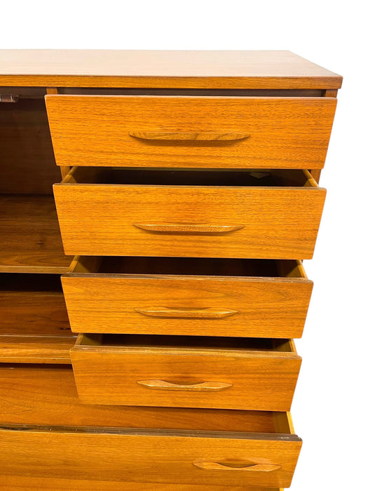 Vintage Mid Century Modern Gentleman's Chest Highboy Dresser with Cabinet and Sculpted Pulls