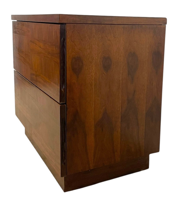 Vintage Mid-Century Modern Two-Drawer Nightstand with Book-Matched
Wood Grain