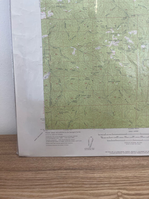 Vintage Central Oregon Geological Topographical State Map.Circa 1955.