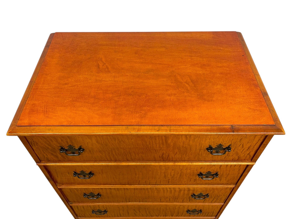 Vintage 5-Drawer Chest with Figured Wood Grain, Dovetailed Drawers and Brass-Toned Hardware