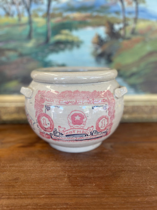 Hand-Painted Vietnamese Studio Pottery Jar Featuring One Hào Currency
Motif, Signed