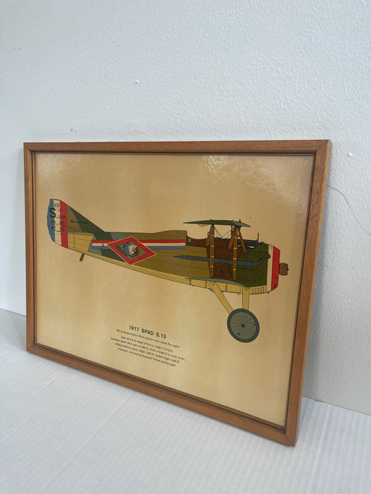 Vintage Framed Lithograph Print of a SPAD S.13 1917 plane.