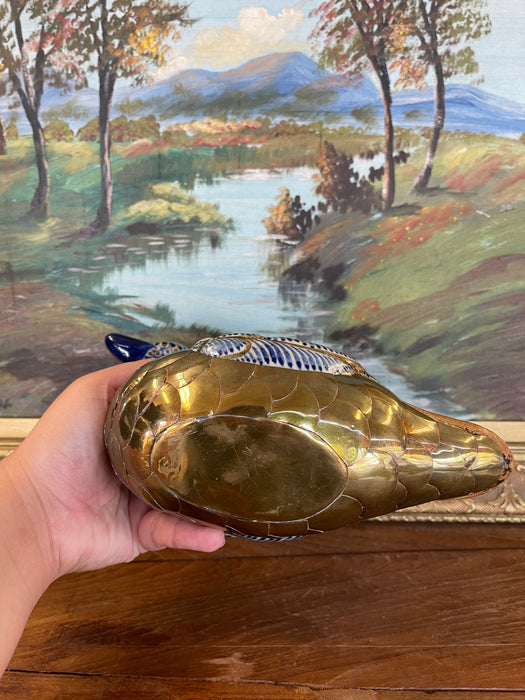 Vintage Chinese Cloisonné and Ceramic Duck Figurine with Hand-Painted Detailing