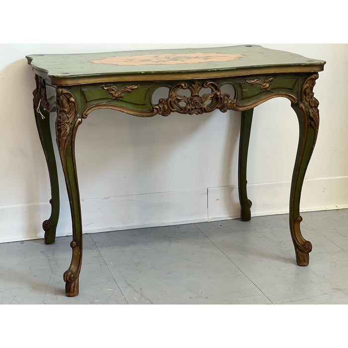 Antique French Provincial Accent Table with Hand Painted Carved Details Made in Italy
