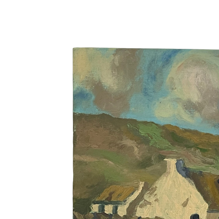 Vintage European Village Landscape Painting on Canvas