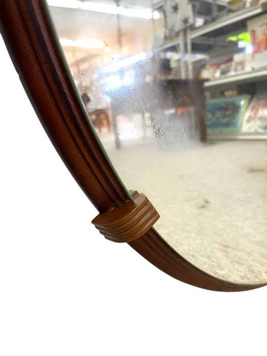 Art Deco Round Wall Mirror with Ribbed Clips