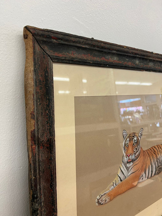 Possibly Mixed media original Tiger Art Piece. Matted and framed in Antique frame.