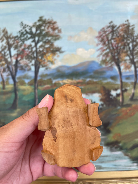Hand-Carved Mid-20th Century Wooden Frog Sculpture with Incised Detailing