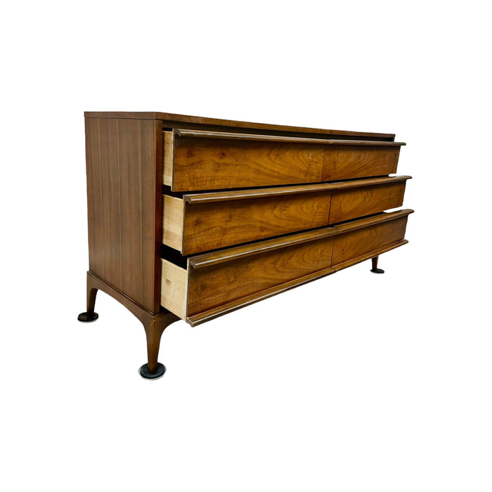 Vintage Mid Century Modern Solid Walnut 6 Drawer Dresser by Lane Dovetail Drawers
