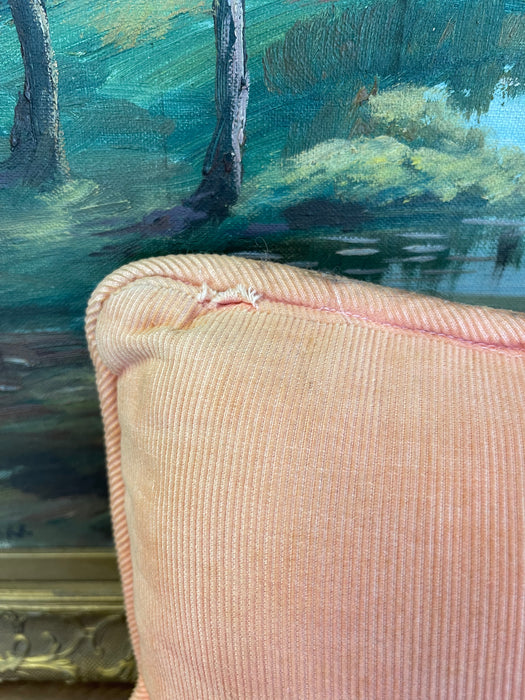 Handmade Needlepoint Floral Pillow with Pink Corduroy Backing - Accent Cushion, Made in Seattle