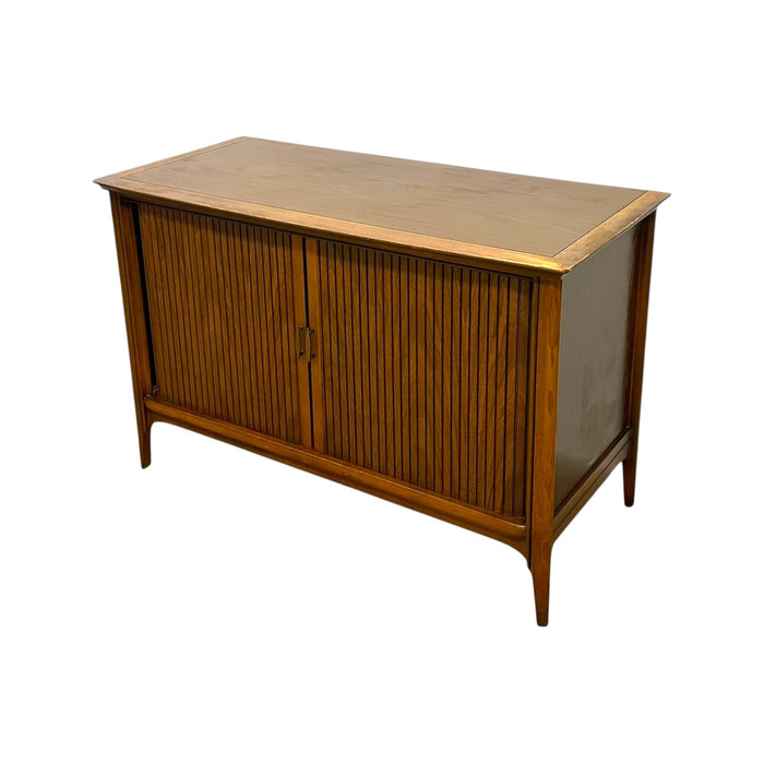 Vintage Mid-Century Modern Walnut Tambour Door Credenza / Media Console