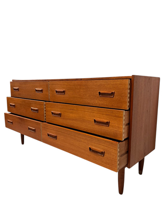 Vintage Danish Mid Century Modern 6-Drawer Teak Dresser Dovetailed Drawers Solid Wood Handles by Skodborg Mobelfabrik Imported From Denmark