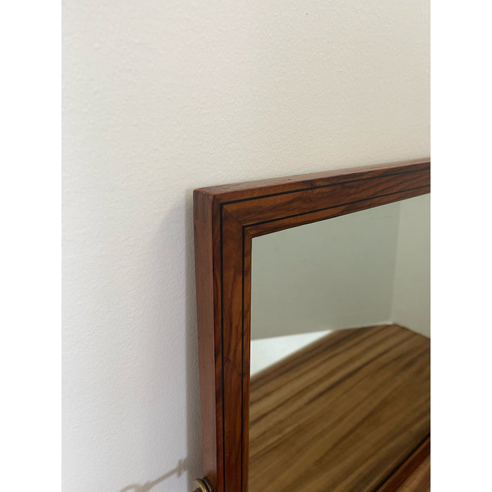 Vintage Wood Framed Mirror With Wood Inlay and Decorative Handles.