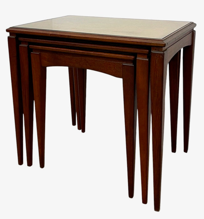 mid century Modern Nesting Table with Removable Glass Tops, Set of Three