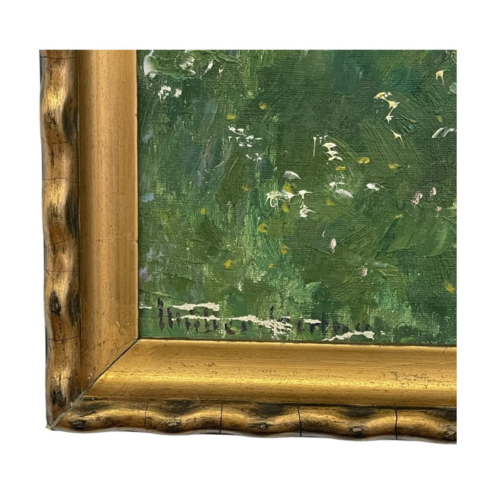 Vintage Impressionist Spring Landscape Painting with Stream in Gilt Toned Frame.