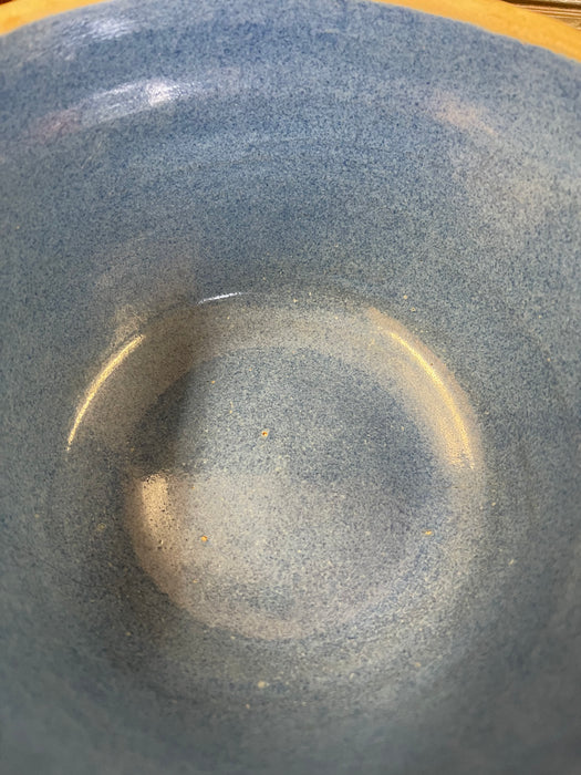 Vintage Blue Stoneware Mixing Bowl with Geometric Band - Marked "NI-L"