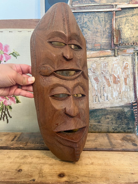 Vintage handmade wood double face abstract decorative Mask