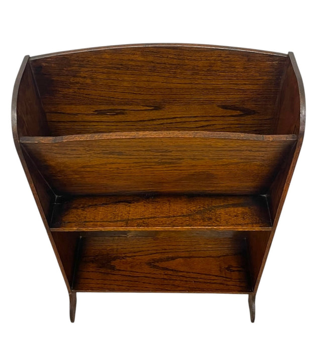 Antique Wooden Magazine Rack with Arched Top and Two-Tier Storage, Freestanding Book or Newspaper Stand