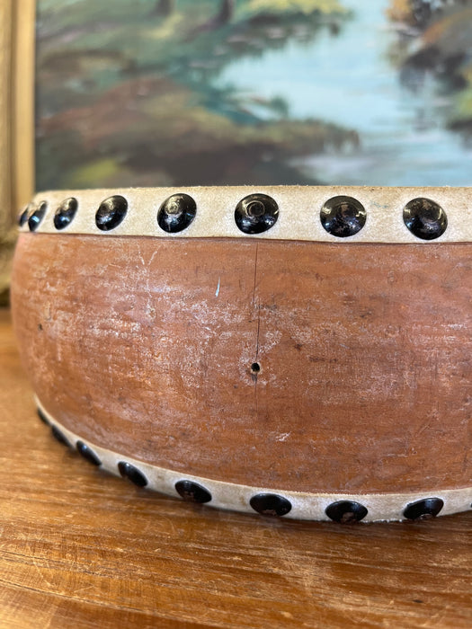 Vintage Handcrafted Drum with Metal Stud Detailing