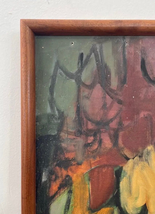 Vintage Mid-Century Modern Abstract Floral Painting by E. Sundt, Signed '57
