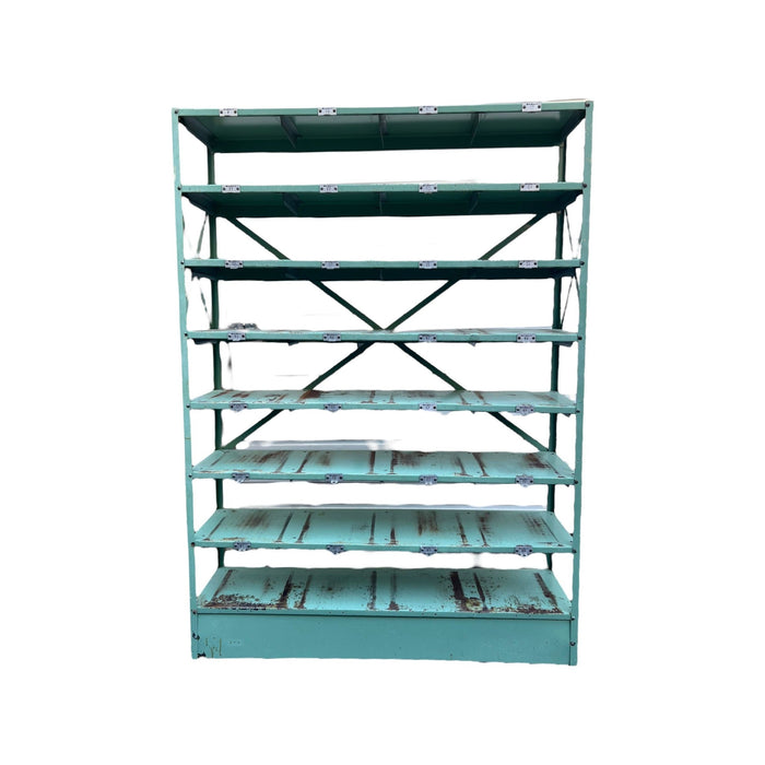 Vintage American Industrial Freestanding Bookshelf or Shelving Wall Unit With Patina Green Paint Finish