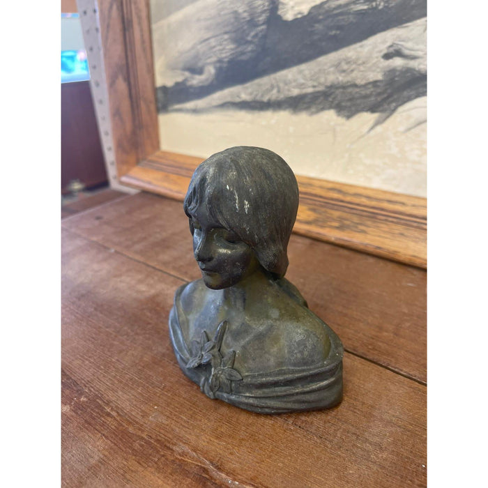 Antique Style Unsigned Sculpture of a Woman with Flower Detail