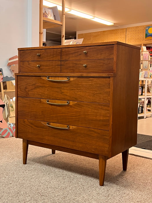 Vintage Mid Century Modern Solid Walnut Dresser Set Brass Hardware by Lane Furniture Altavista Line