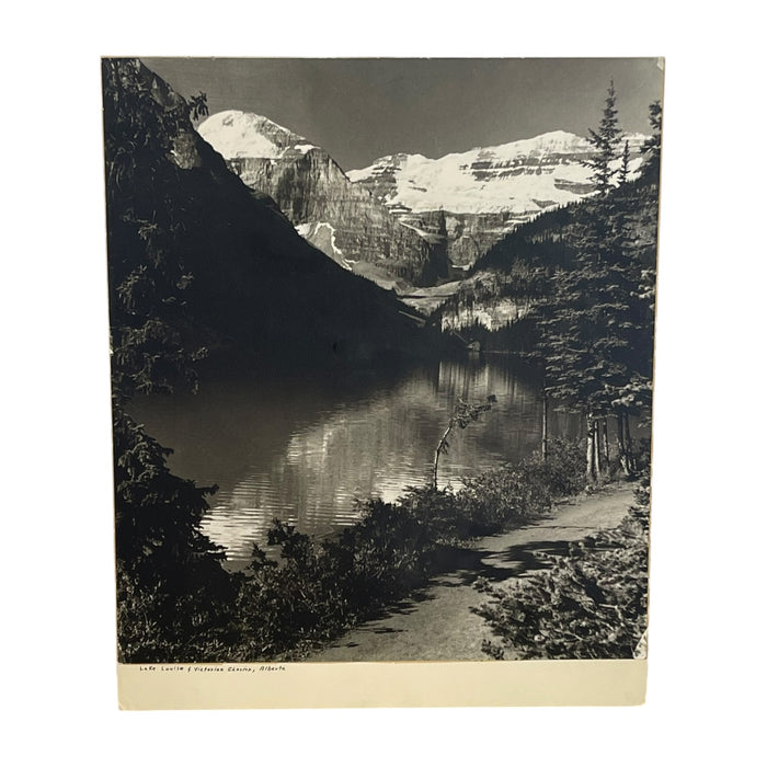 Vintage Black and White Lake Louise & Victoria Glacier Photograph, Alberta Landscape Print