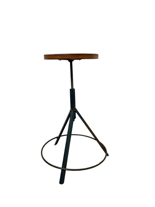 Vintage Industrial Stool with Solid Wood Round Seat and Metal Tripod Base