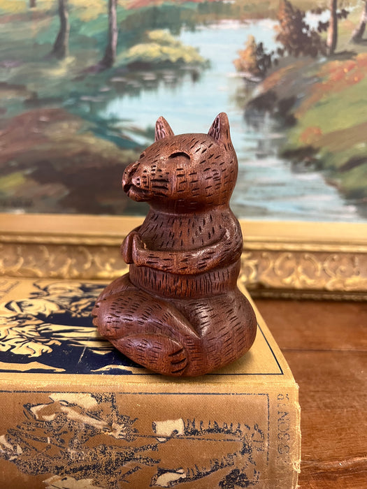 Handmade Solid wood Yoga Cat Sculpture.