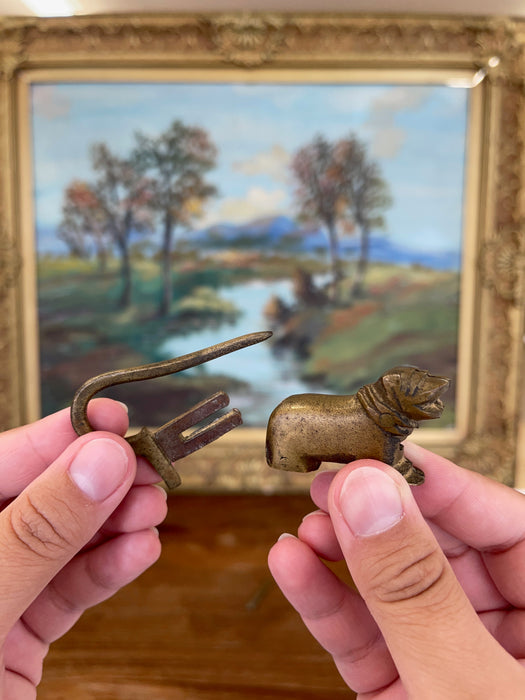 Antique Likely Brass Figural Dog Puzzle Lock with Original Keys, Early 20th Century