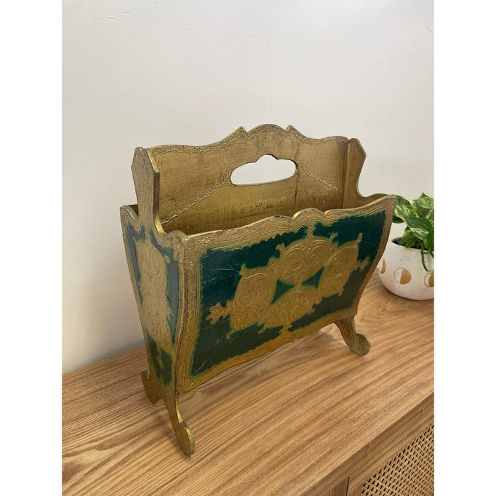 Vintage Mid Century Modern Italian Magazine Rack Painted Gilt Stand Circa 1960s.