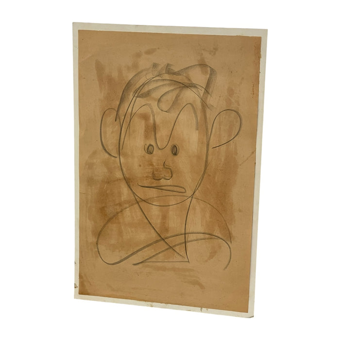 Vintage Abstract Portrait Drawing on Toned Paper by Jerry Owens, Modernist Figurative Artwork.