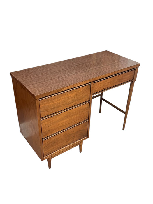 Vintage Mid Century Modern Wooden Desk with Four Dovetailed Drawers Walnut and Oak Sides with Durable Laminate Top