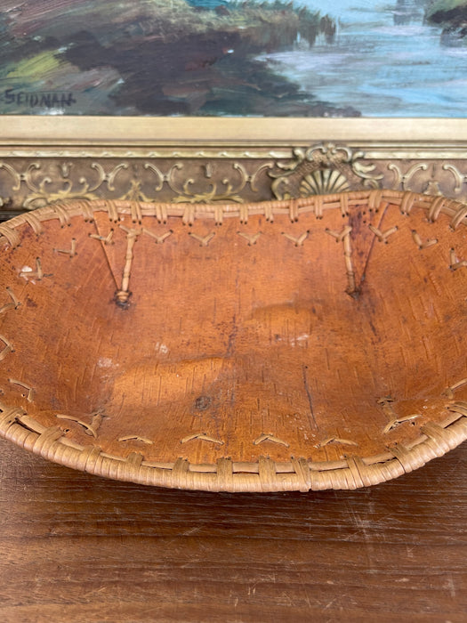 Vintage Likely Native American Birch Bark and Sweetgrass Hand-Sewn Bowl