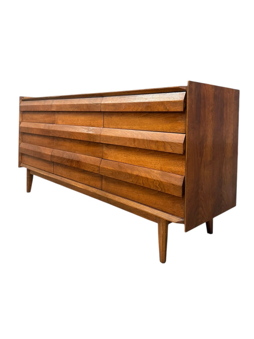 Vintage Mid Century Modern Solid Walnut 9 Drawer Dresser by Lane First Edition