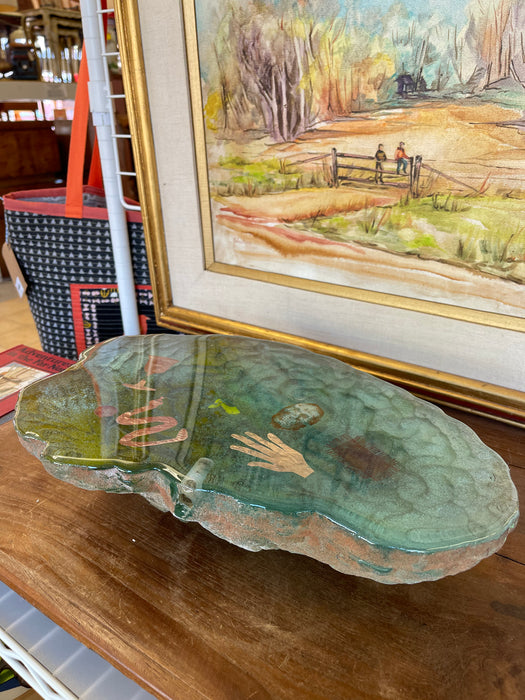 Vintage Cast Sculptural Art Piece with Embedded Figural Motifs and Textured Base
