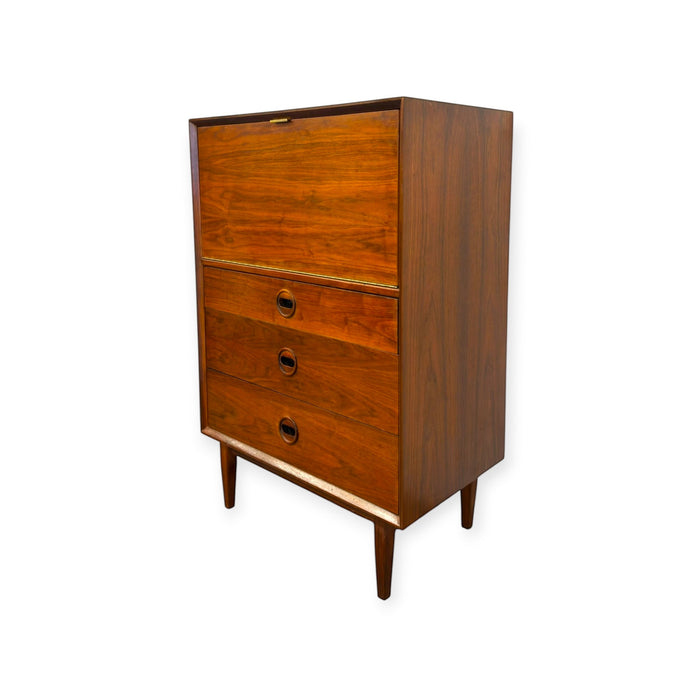 Vintage Mid Century Modern Walnut Credenza Dresser & Drop-Front Secretary Desk Set