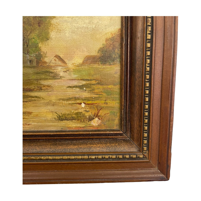 Vintage Framed Rural Landscape Painting on Canvas Board, Signed G.E.K.