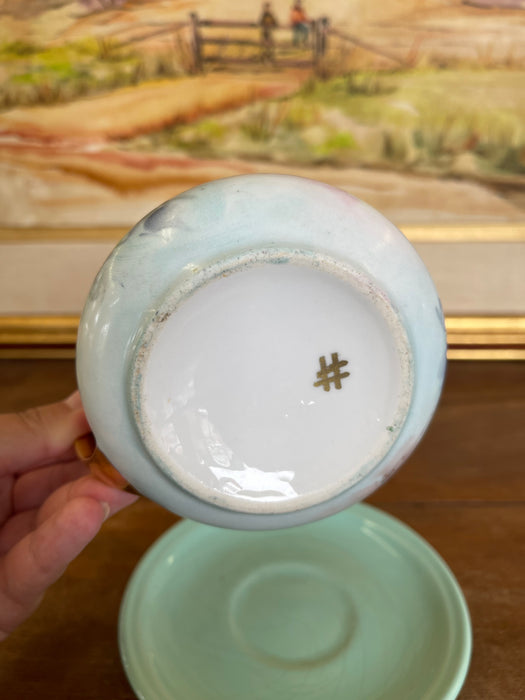 Vintage Hand-Painted Floral Creamer and Saucer Set with Gold Trim