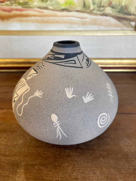 Vintage Kopa Native American Style Pottery Vase, Hand-Painted Black and White