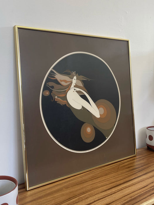 Vintage Signed and Framed John Luke Eastman Lithograph Print of Woman. Circa 1975. Abstract Figurative.