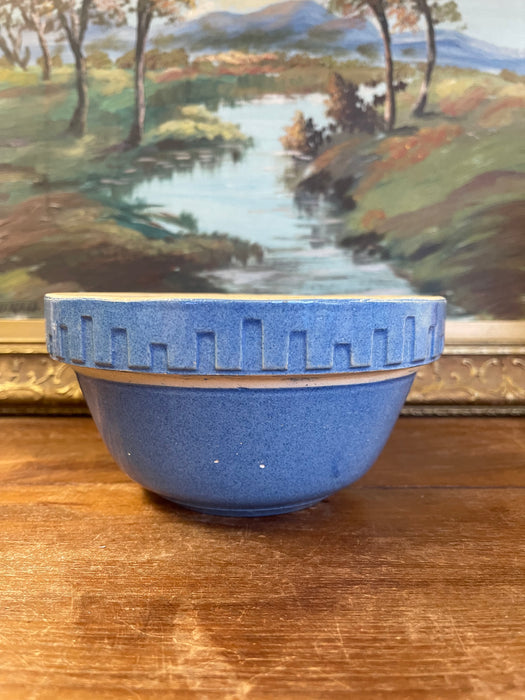 Vintage Blue Stoneware Mixing Bowl with Geometric Band - Marked "NI-L"