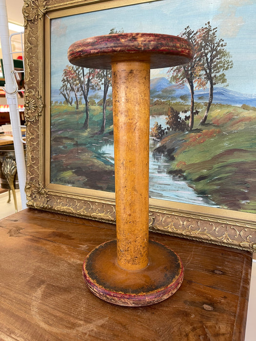 Industrial Wooden Textile Mill Bobbin or Spool with Red Painted Ends