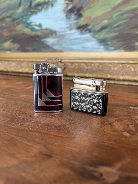 Pair of Vintage Tabletop Lighters - Art Deco CMC Continental and Mid-Century Prince Lighter Japan.