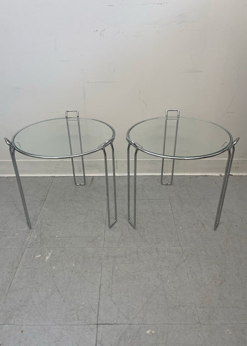 Vintage Retro Italian Chrome Toned Pair of Tripod Nesting Tables by Saporiti