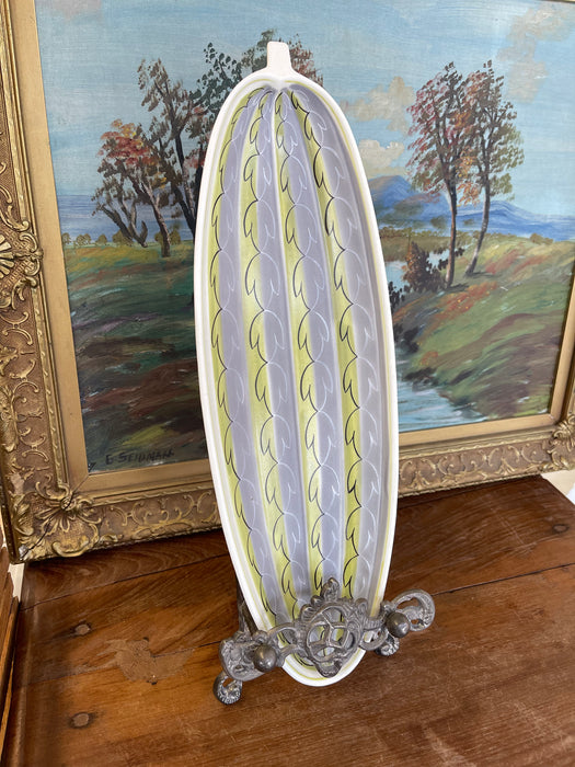 Vintage Mid-Century Modern Poole Pottery England Oval Serving Dish - Abstract Leaf Pattern, Yellow and Gray